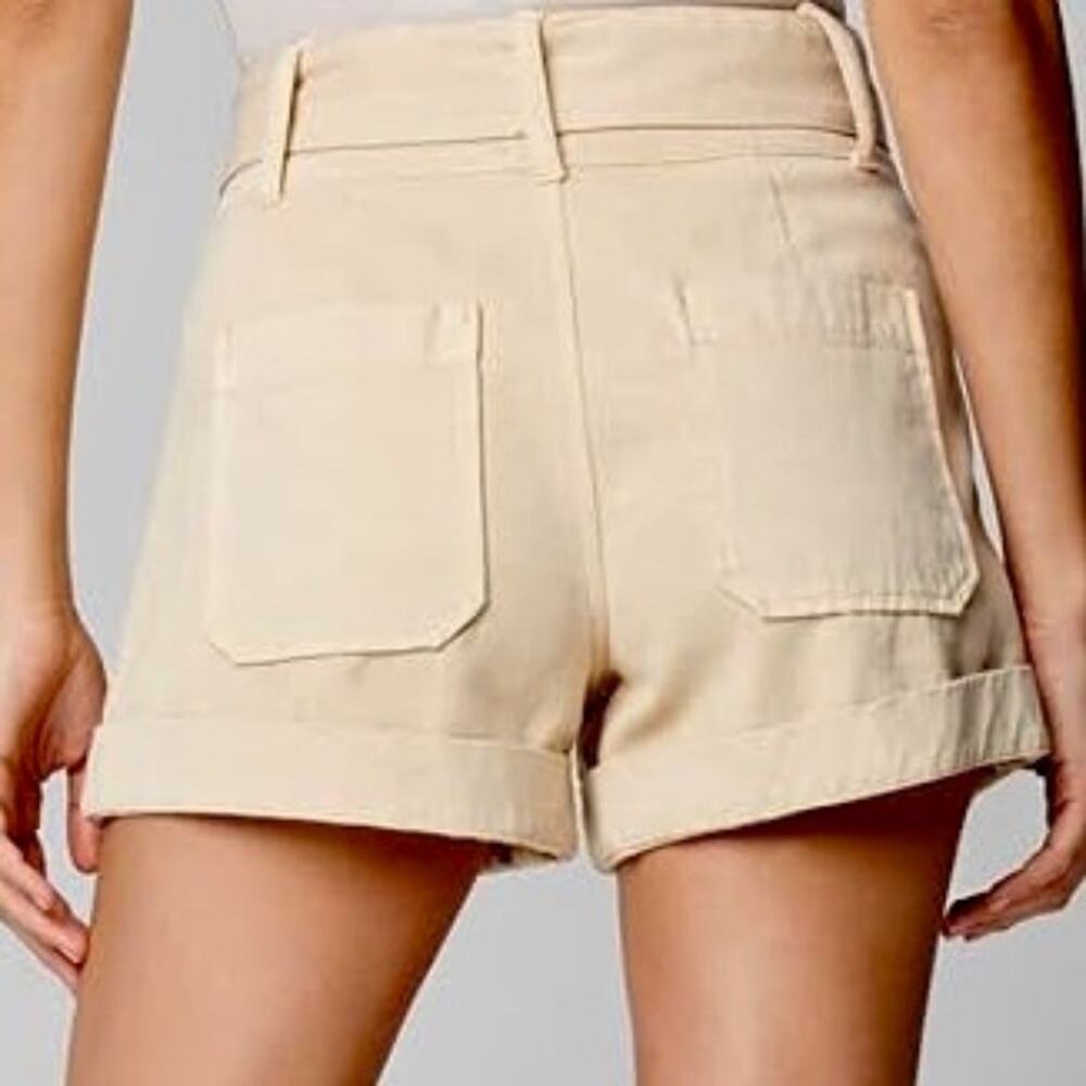 BLANKNYC Exposed Button Twill Self Belted Cuffed Cargo Shorts Camel Size 28 NWT - Picture 2 of 13